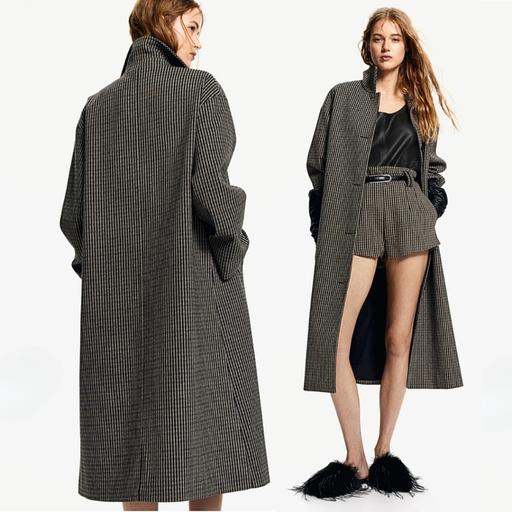 H&M Wool Blend Plaid Maxi Coat